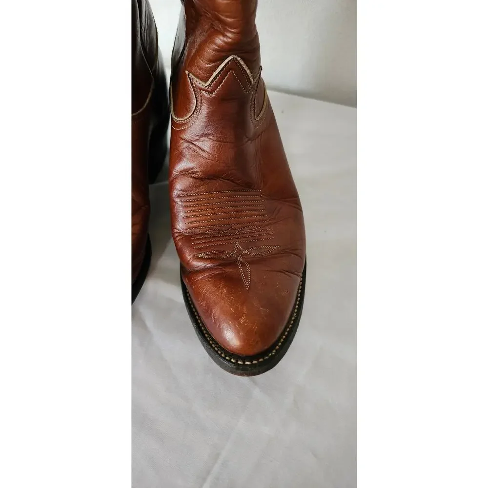 Vintage Tony Lama 5084 Western Cowboy Boots Men's 7.5C Chocolate Cognac USA